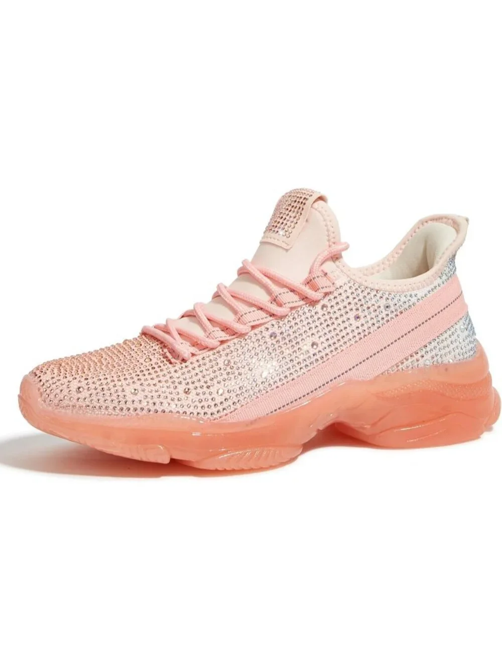 Women Nude/White Rhinestone Mesh Slip On Breathable Spakle Glitter Sneaker Shoes